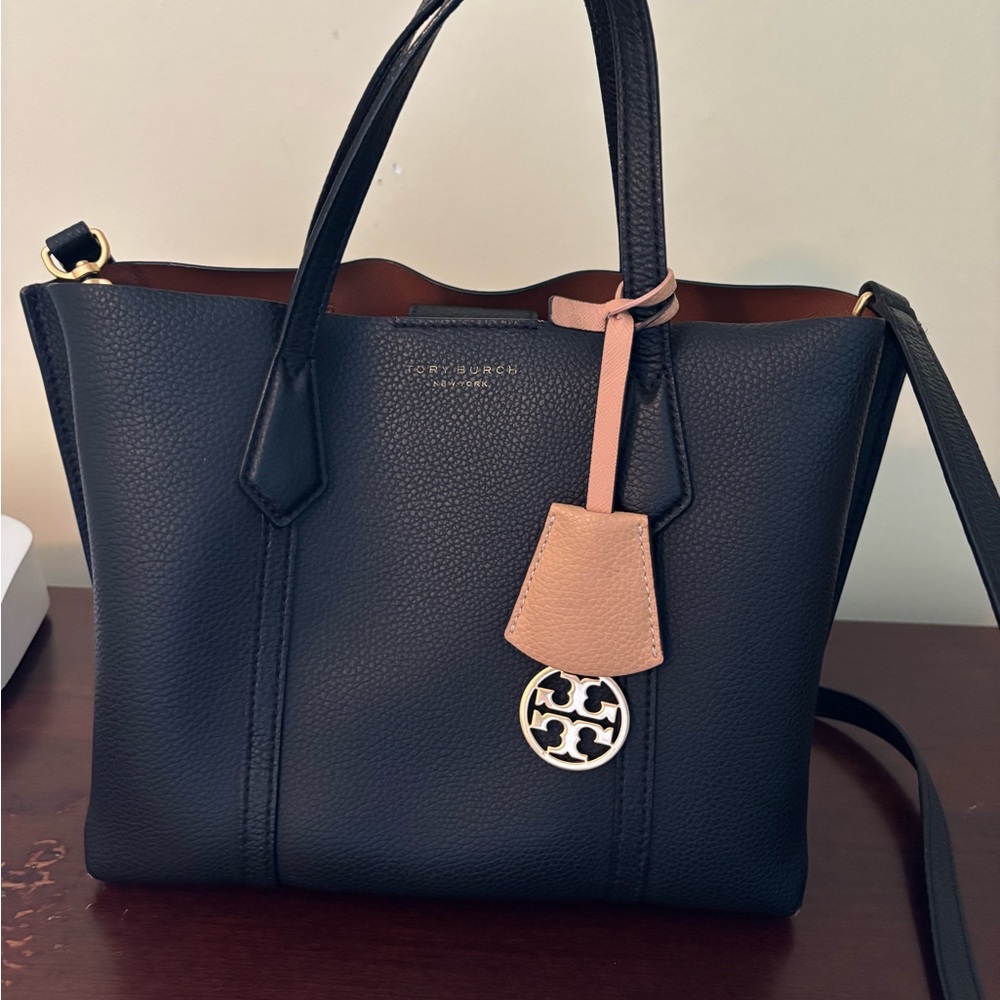 Tory Burch Black and Tan Leather Tote